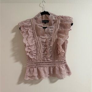 Elegant Pink Lace Blouse with Ruffles